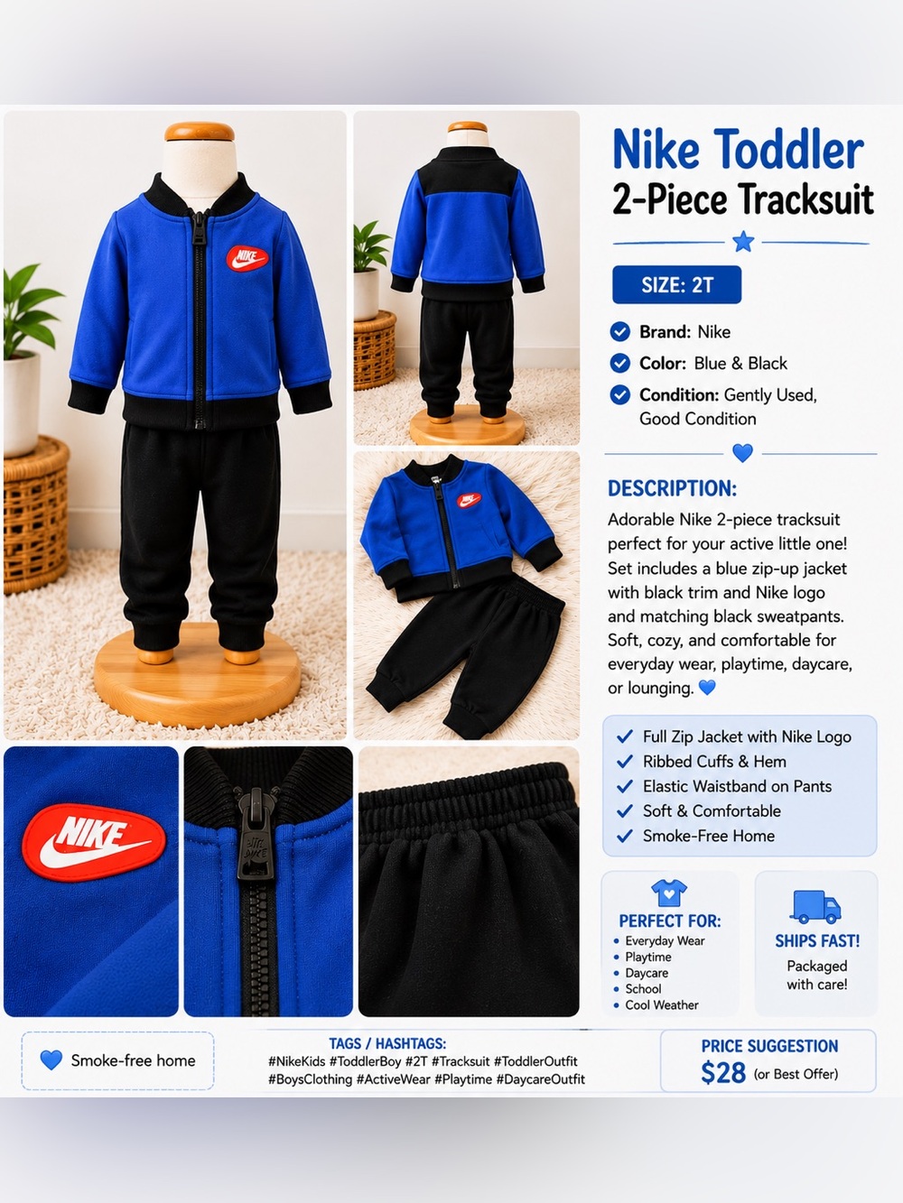 Nike Blue & Black Toddler Zip Jacket + Sweatpants Set